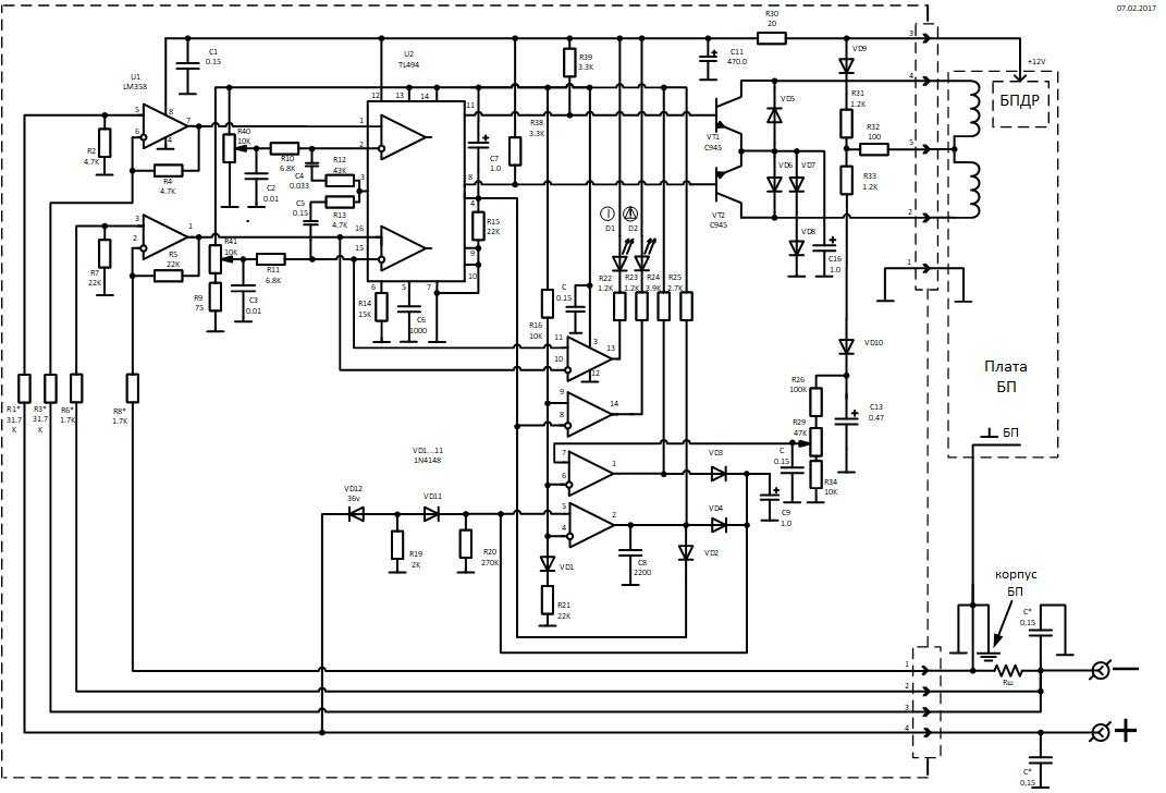Схема компьютерного блока питания на tl494 и lm339